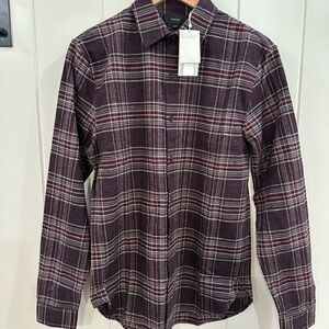 Vince Men's Plaid flannel Button Down Shirt - Burgundy